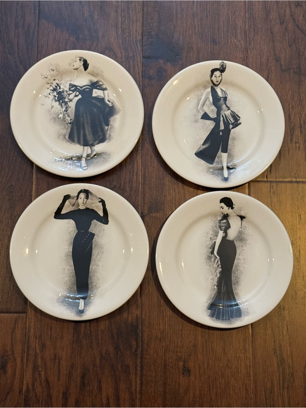 Set Of 4 GIEN FRANCE For NEIMAN MARCUS Couture Fashion Plates 8.75” White Black